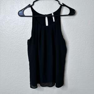 Women’s Black Pleated Collar Sleeveless Tank Top - S